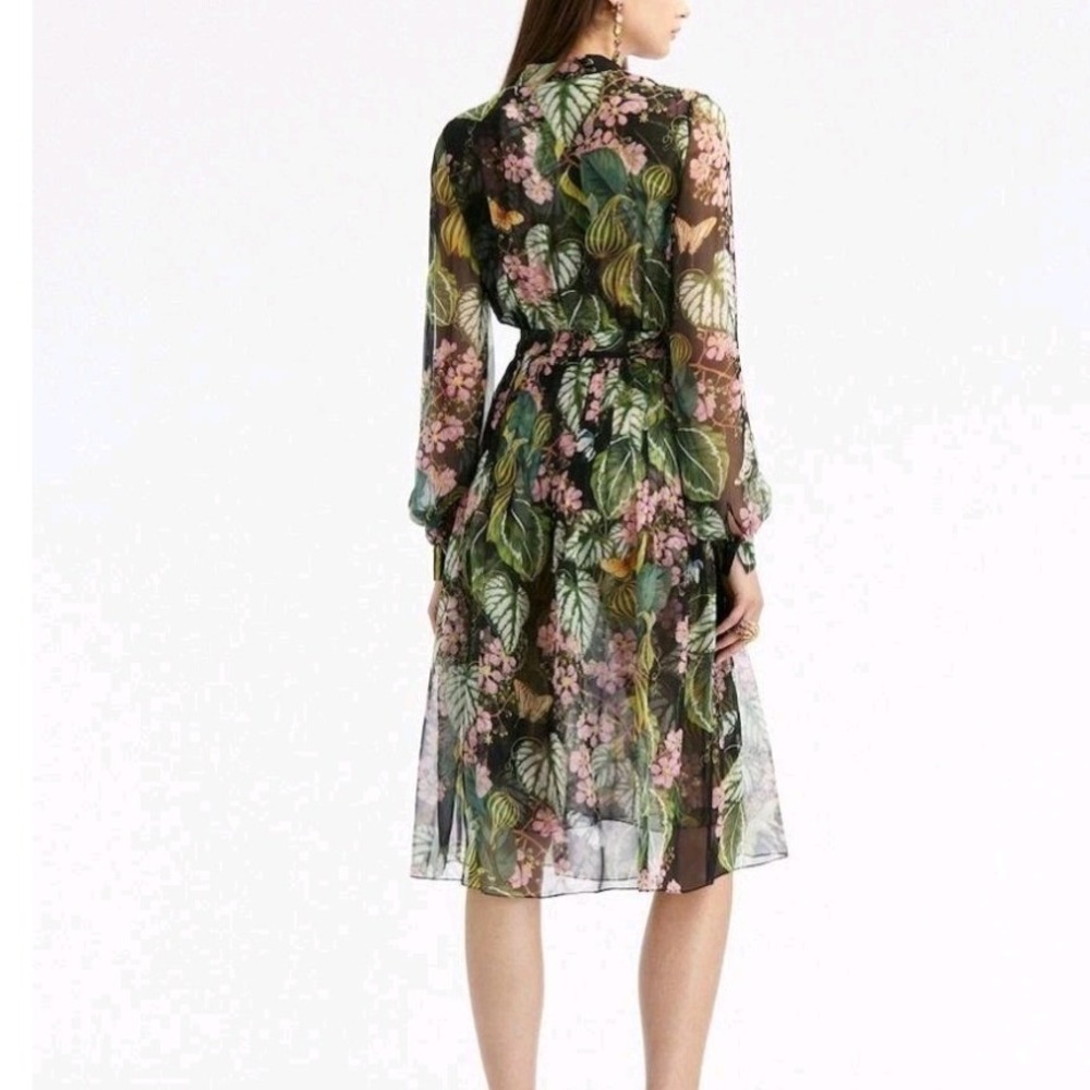 Oscar de la Renta Silk Chiffon Botanical Floral Midi Shirtdress Size 0 NEW liner - Picture 3 of 16